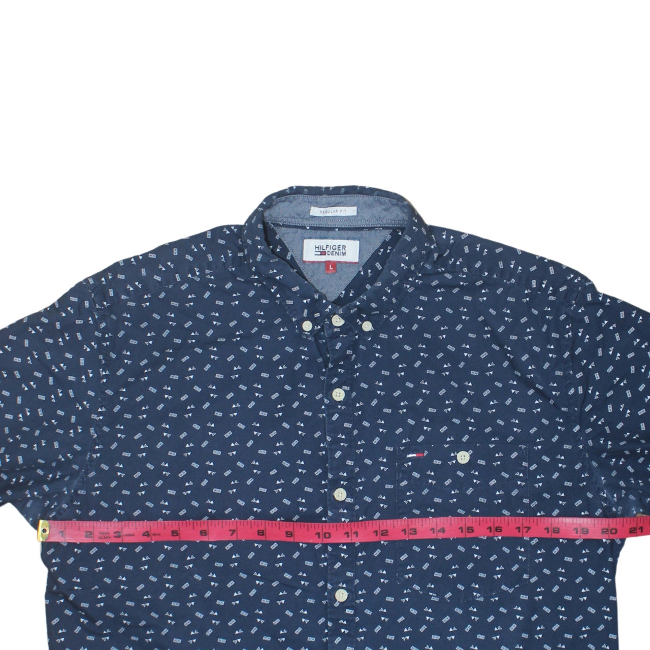 Hilfiger Denim Men's Blue Short Sleeve Button-Up Shirt L Regular Fit