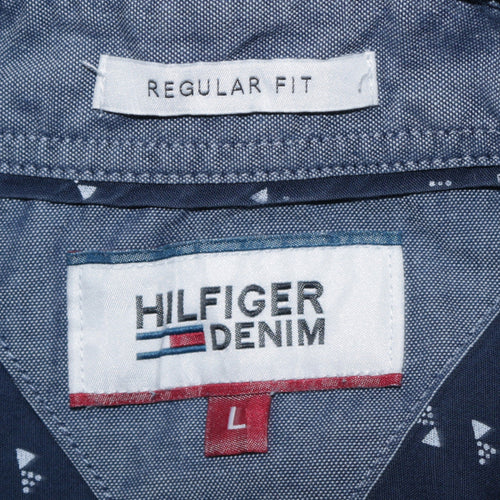 Hilfiger Denim Men's Blue Short Sleeve Button-Up Shirt L Regular Fit