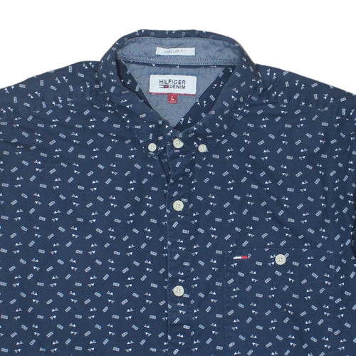 Hilfiger Denim Men's Blue Short Sleeve Button-Up Shirt L Regular Fit