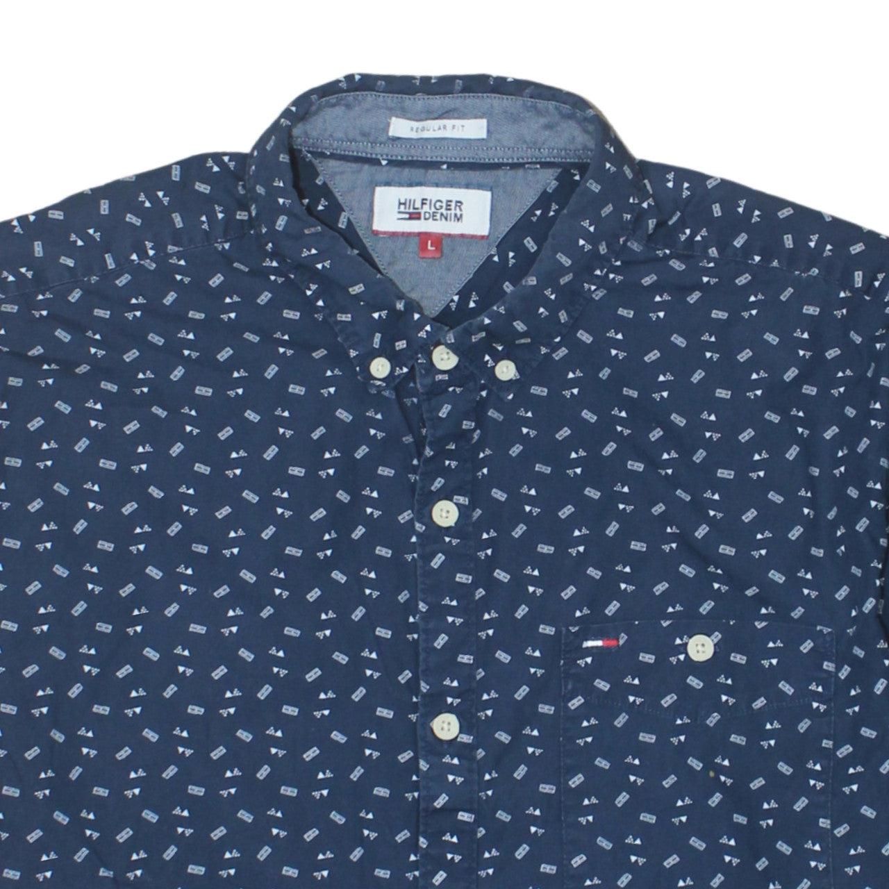 Hilfiger Denim Men's Blue Short Sleeve Button-Up Shirt L Regular Fit
