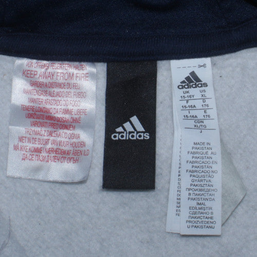 Adidas Boys Grey & Navy Full Zip Fleece Hoodie Size 15-16 Years
