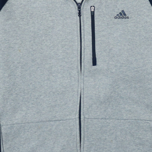 Adidas Boys Grey & Navy Full Zip Fleece Hoodie Size 15-16 Years