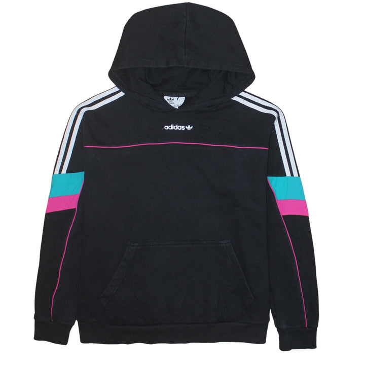 Adidas Women Black Multicoloured Hoodie Size 8 Pullover Logo Hooded