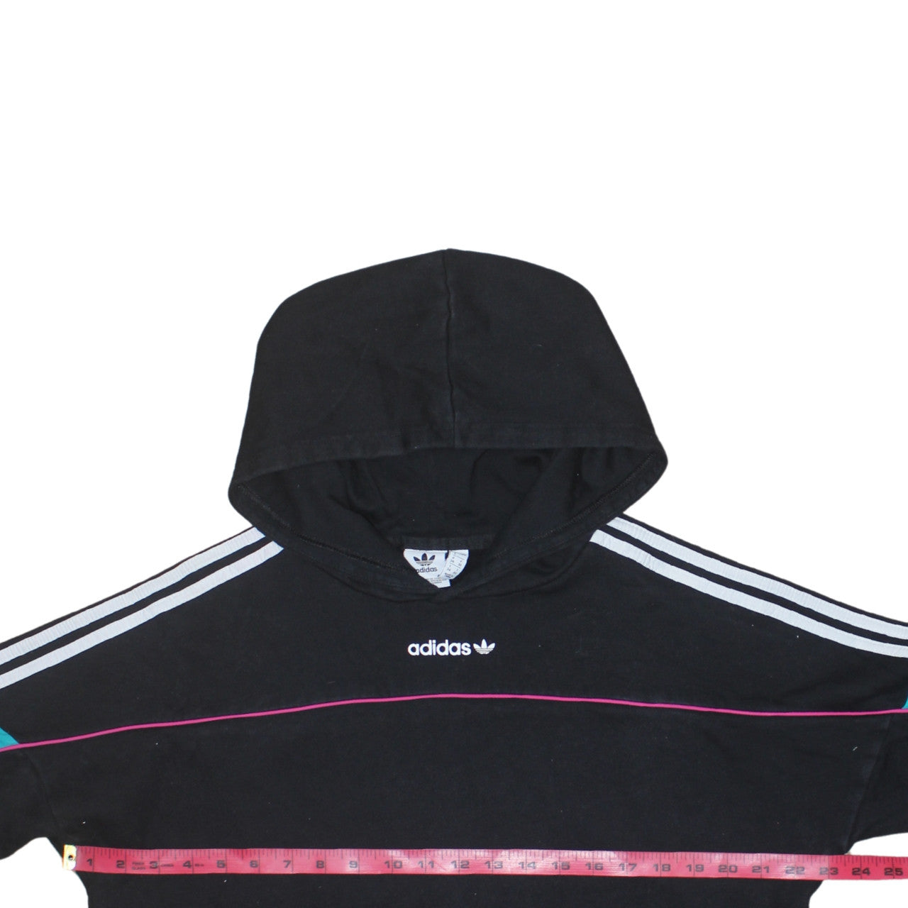 Adidas Women Black Multicoloured Hoodie Size 8 Pullover Logo Hooded