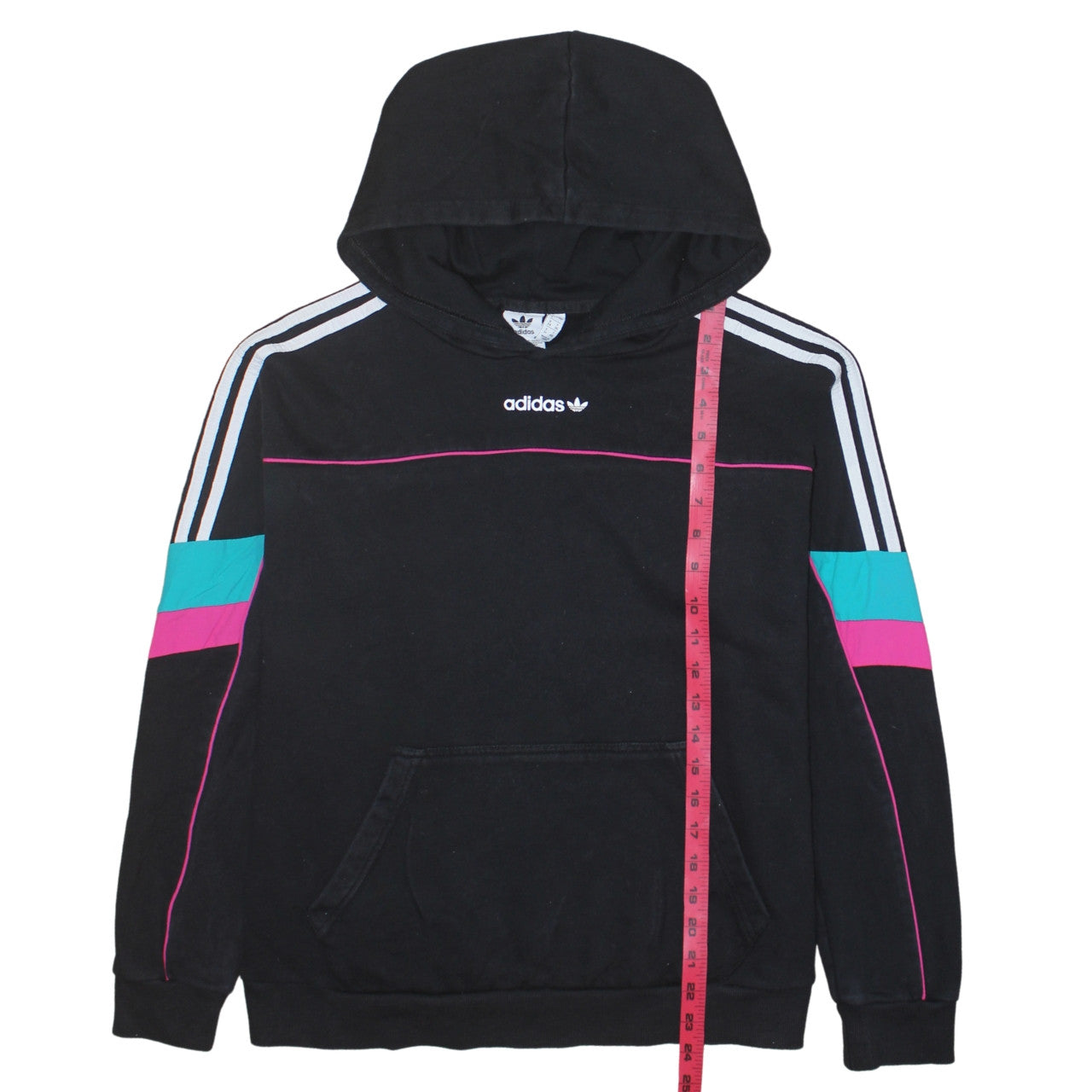Adidas Women Black Multicoloured Hoodie Size 8 Pullover Logo Hooded