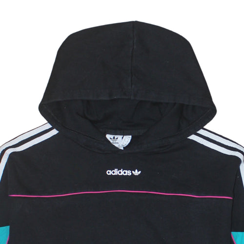Adidas Women Black Multicoloured Hoodie Size 8 Pullover Logo Hooded