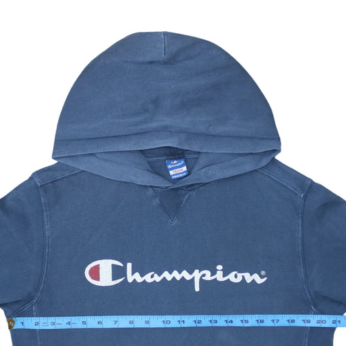 Champion Men's Blue Pullover Hoodie Medium Graphic Logo Fleece