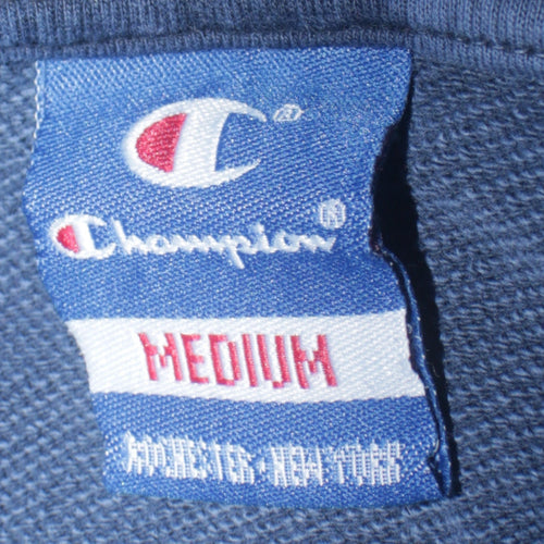 Champion Men's Blue Pullover Hoodie Medium Graphic Logo Fleece