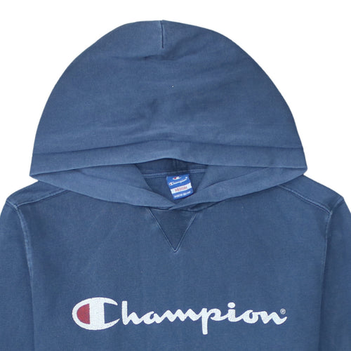 Champion Men's Blue Pullover Hoodie Medium Graphic Logo Fleece
