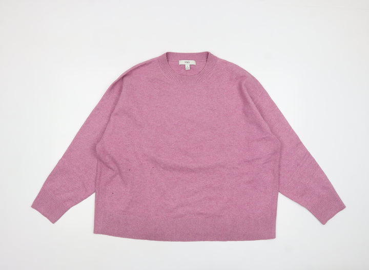 Marks and Spencer Women Pink Crew Neck Wool Blend Jumper XL
