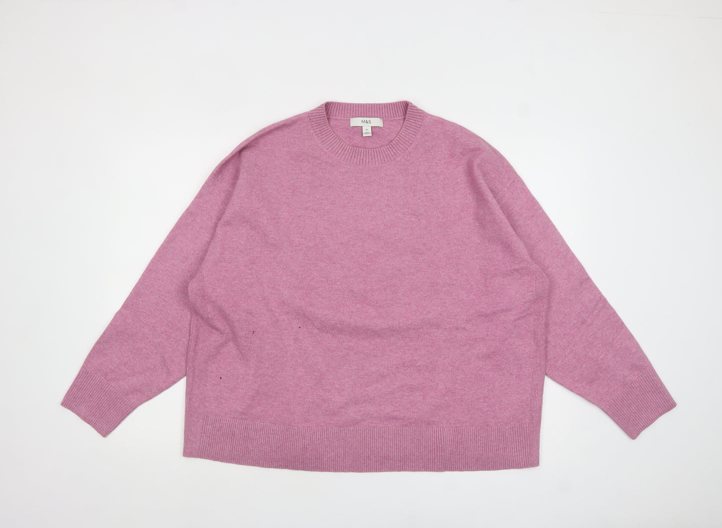 Marks and Spencer Women Pink Crew Neck Wool Blend Jumper XL