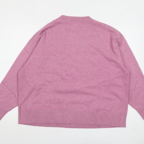 Marks and Spencer Women Pink Crew Neck Wool Blend Jumper XL