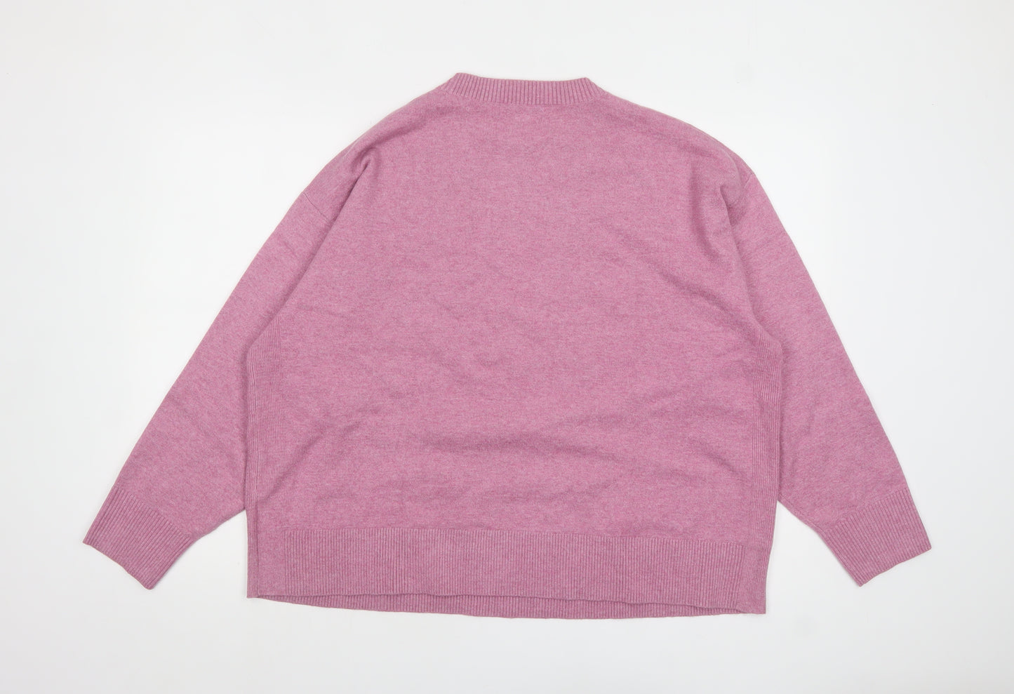 Marks and Spencer Women Pink Crew Neck Wool Blend Jumper XL