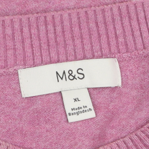 Marks and Spencer Women Pink Crew Neck Wool Blend Jumper XL