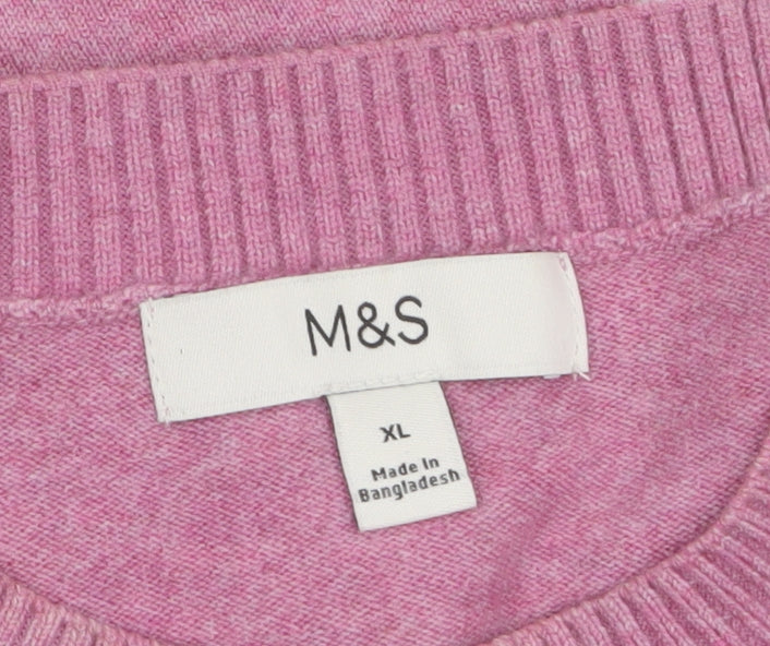 Marks and Spencer Women Pink Crew Neck Wool Blend Jumper XL