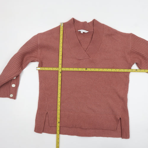 Amara Reya Womens Pink V-Neck Knit Pullover Jumper Size L