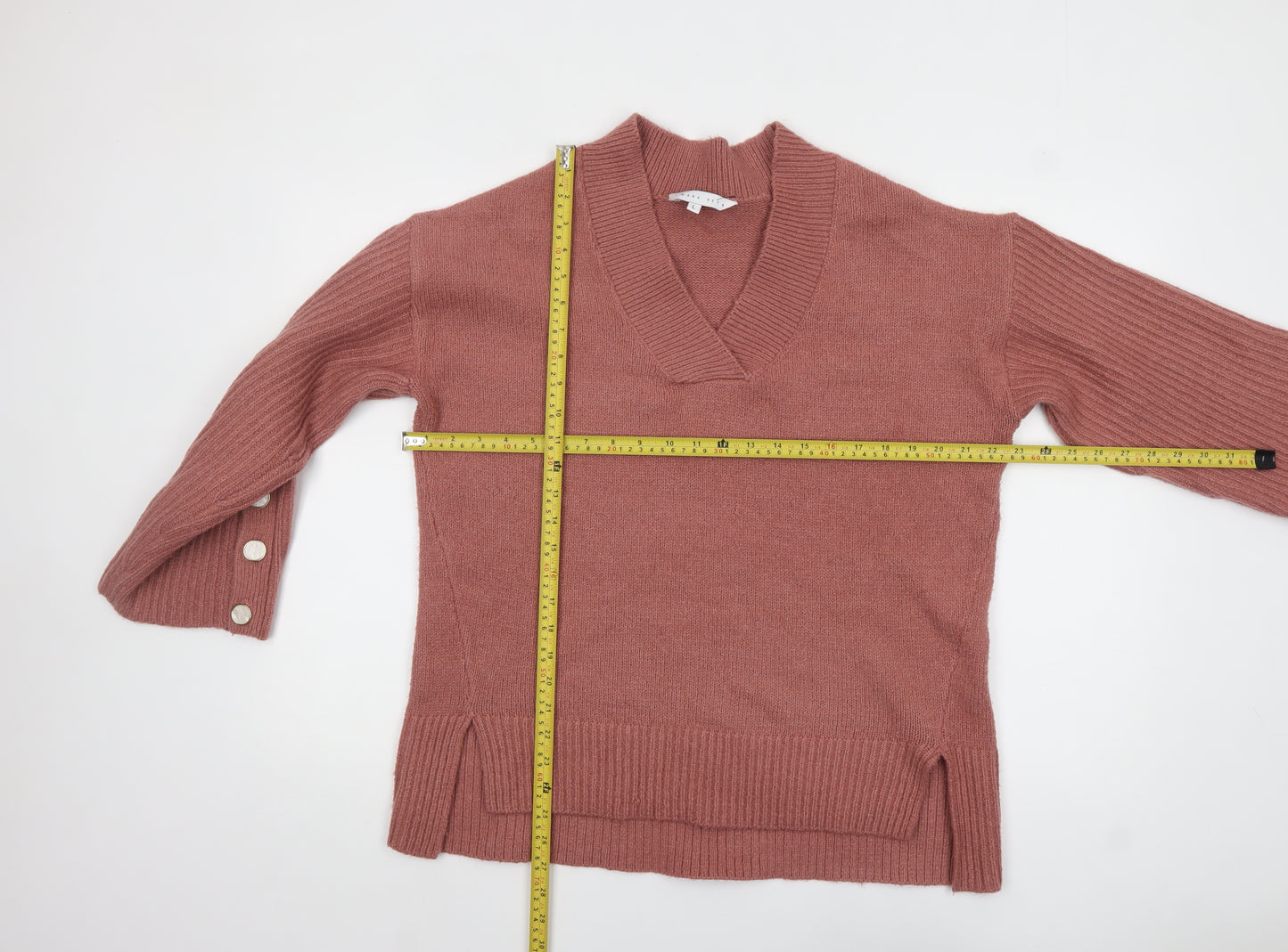 Amara Reya Womens Pink V-Neck Knit Pullover Jumper Size L