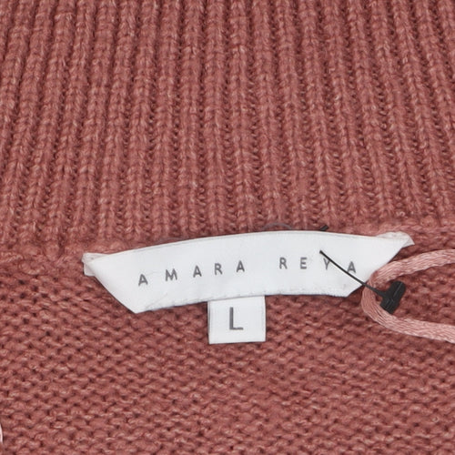 Amara Reya Womens Pink V-Neck Knit Pullover Jumper Size L