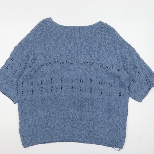 Next Women Blue Knit V-Neck Short Sleeve Pullover Jumper L