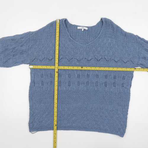 Next Women Blue Knit V-Neck Short Sleeve Pullover Jumper L