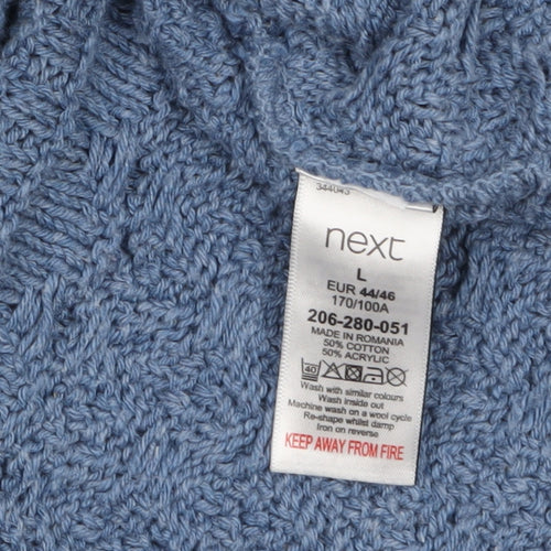 Next Women Blue Knit V-Neck Short Sleeve Pullover Jumper L