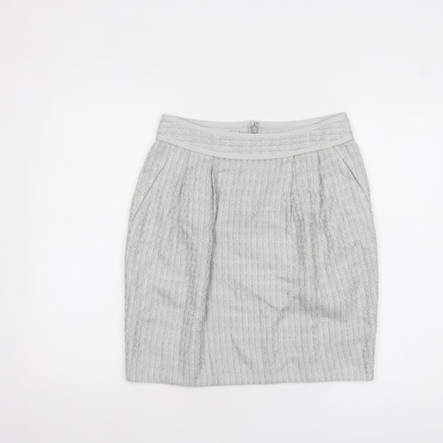 JESIRÉ Women's Grey Linen Blend Pencil Skirt Size 6 Workwear
