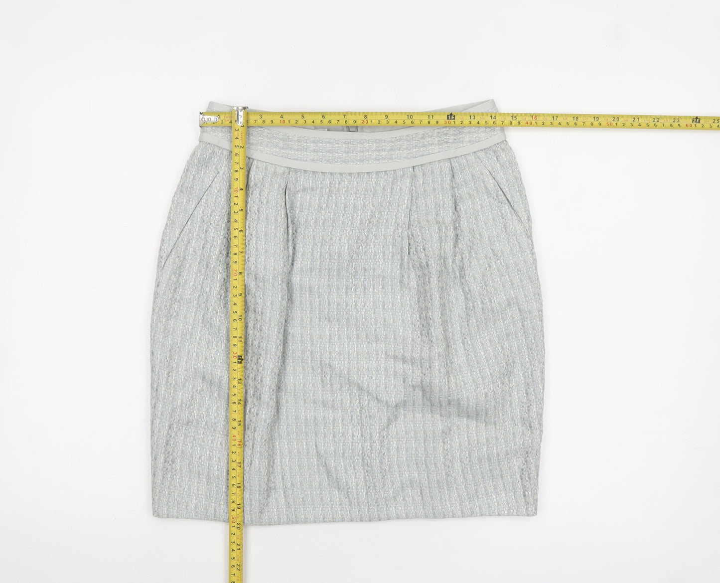 JESIRÉ Women's Grey Linen Blend Pencil Skirt Size 6 Workwear