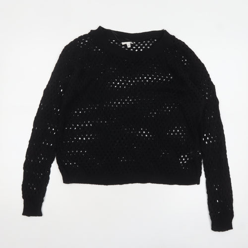 New Look Women’s Black Open-Knit Cotton Blend Jumper Size 12