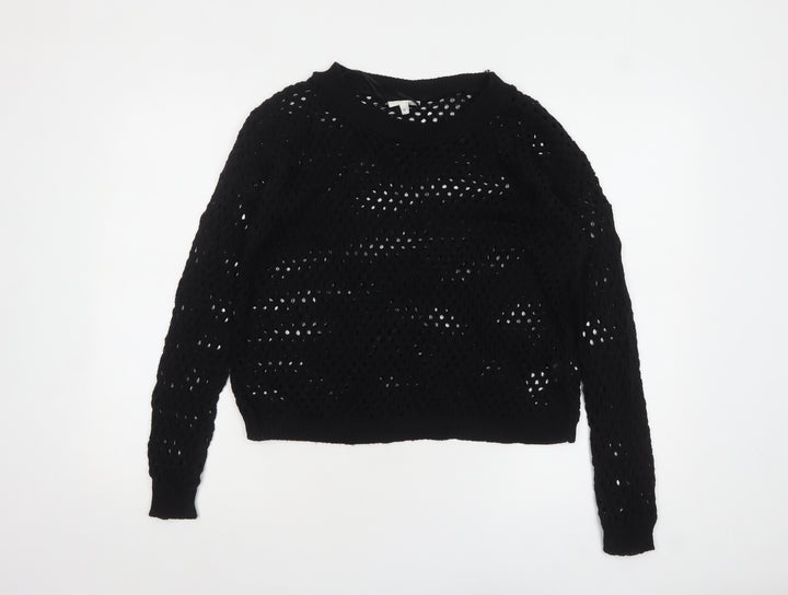 New Look Women’s Black Open-Knit Cotton Blend Jumper Size 12