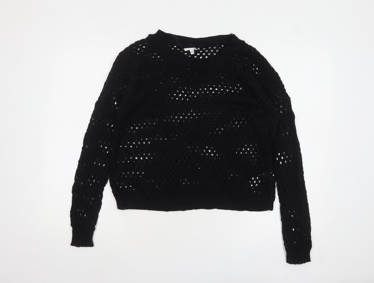 New Look Women’s Black Open-Knit Cotton Blend Jumper Size 12