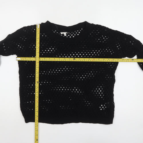 New Look Women’s Black Open-Knit Cotton Blend Jumper Size 12