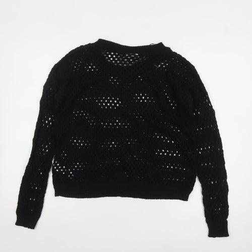 New Look Women’s Black Open-Knit Cotton Blend Jumper Size 12