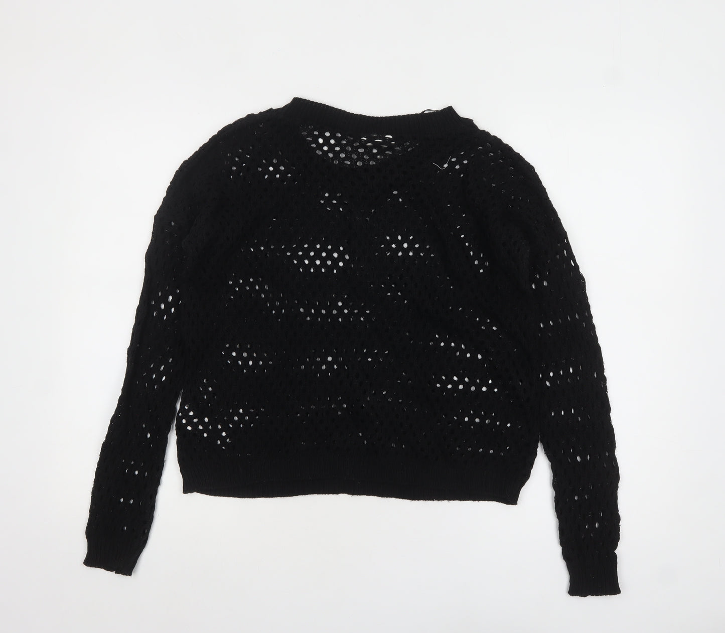 New Look Women’s Black Open-Knit Cotton Blend Jumper Size 12