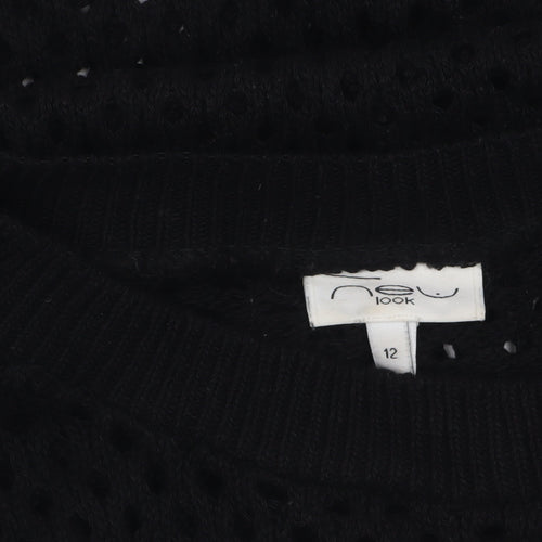 New Look Women’s Black Open-Knit Cotton Blend Jumper Size 12