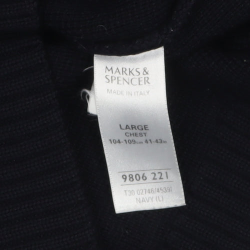 Marks and Spencer Men’s Navy Blue Wool Blend Pullover Jumper Size L