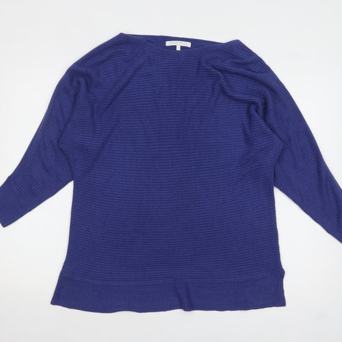 Next Women Blue Acrylic Rib Knit Boat Neck Jumper L
