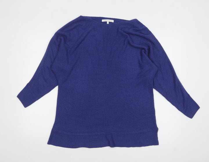 Next Women Blue Acrylic Rib Knit Boat Neck Jumper L