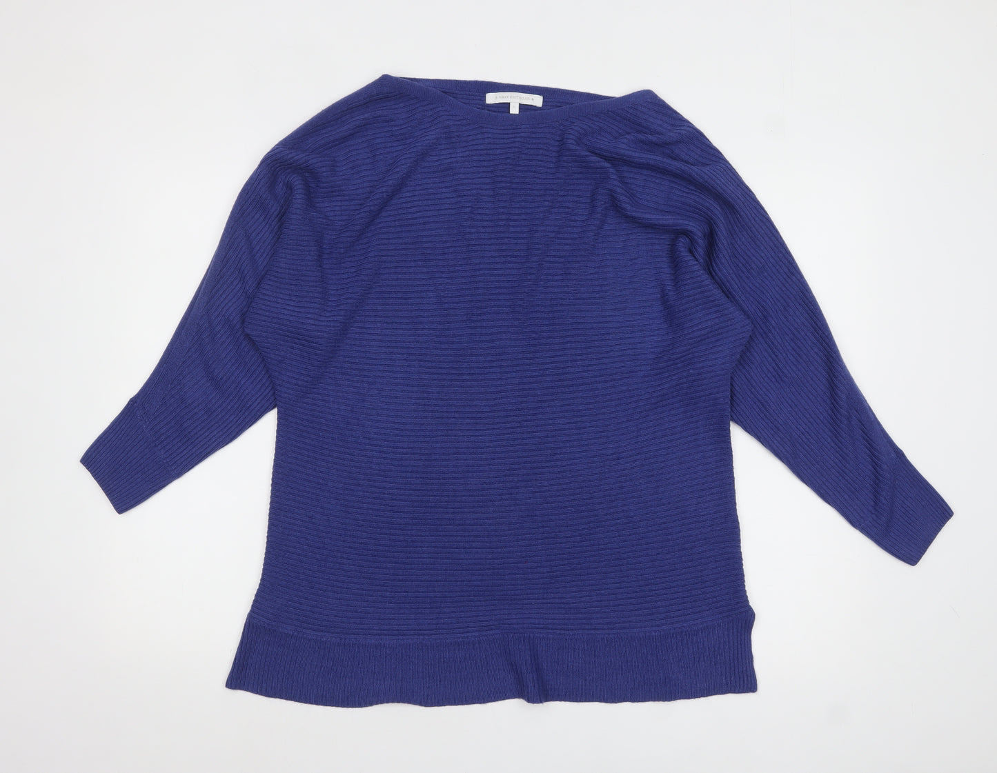 Next Women Blue Acrylic Rib Knit Boat Neck Jumper L