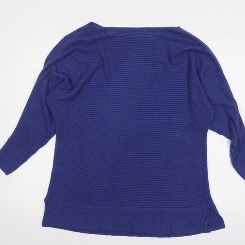 Next Women Blue Acrylic Rib Knit Boat Neck Jumper L