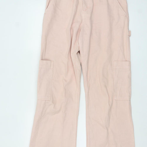 H&M Womens Pink Wide-Leg Cargo Jeans Size 12 Cotton