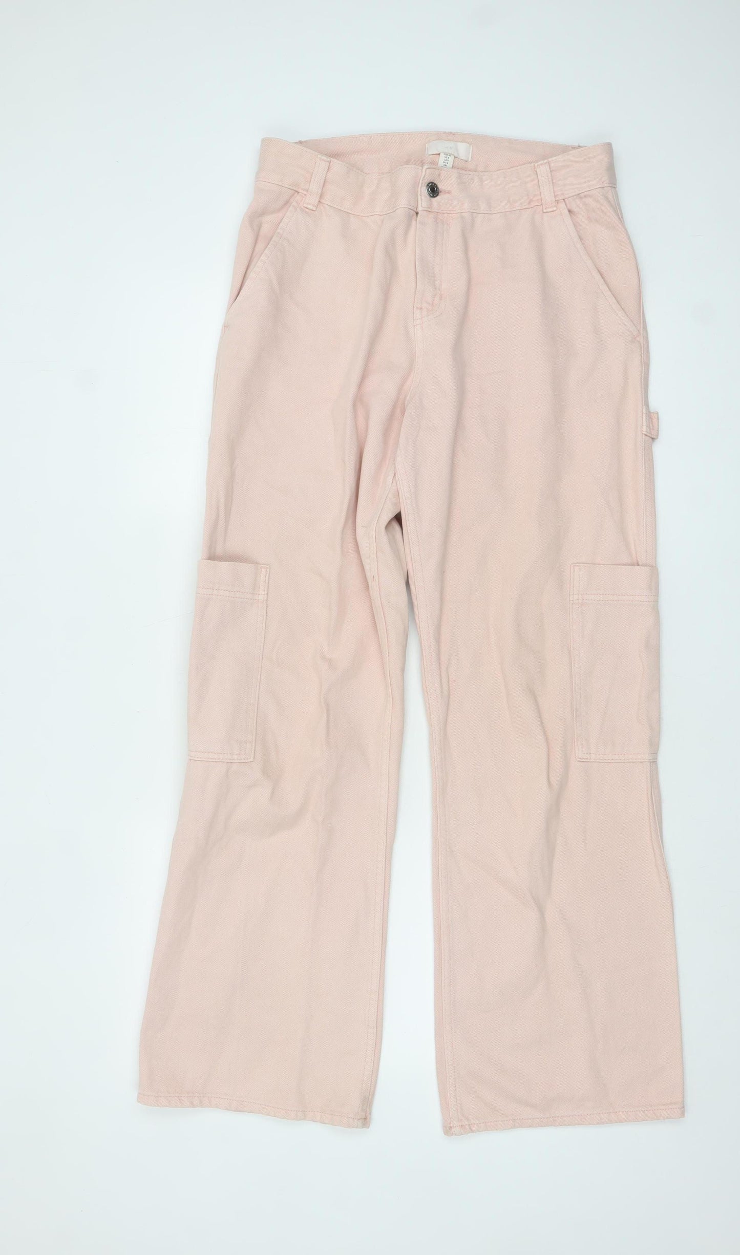 H&M Womens Pink Wide-Leg Cargo Jeans Size 12 Cotton