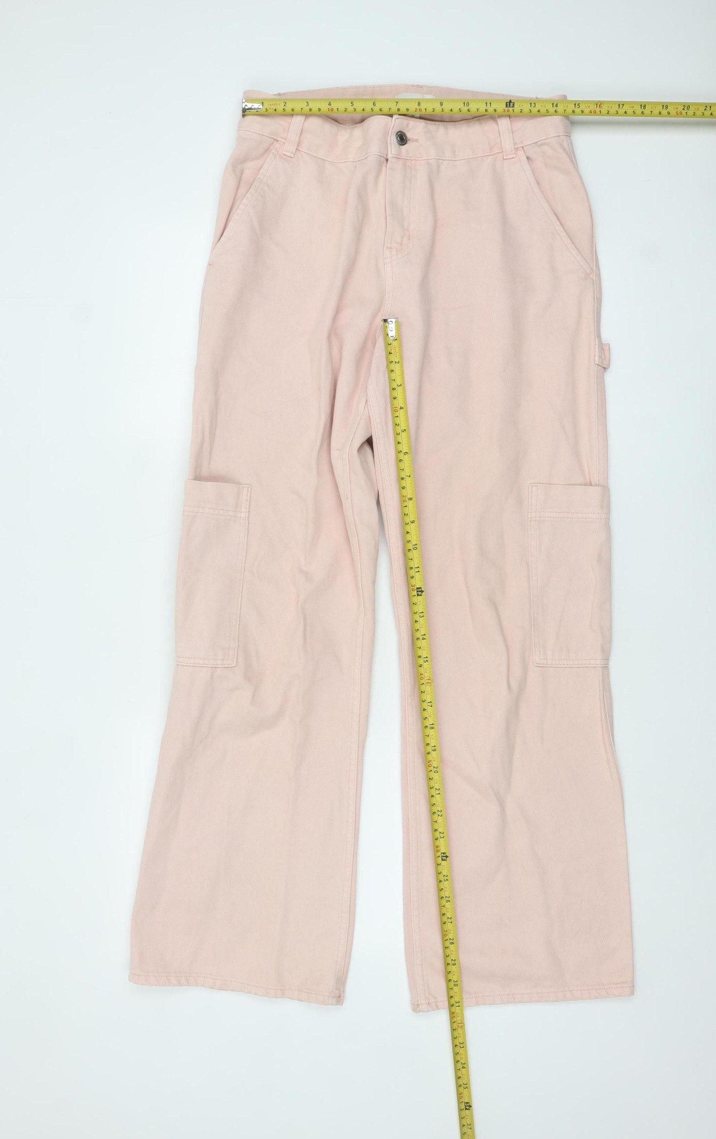 H&M Womens Pink Wide-Leg Cargo Jeans Size 12 Cotton