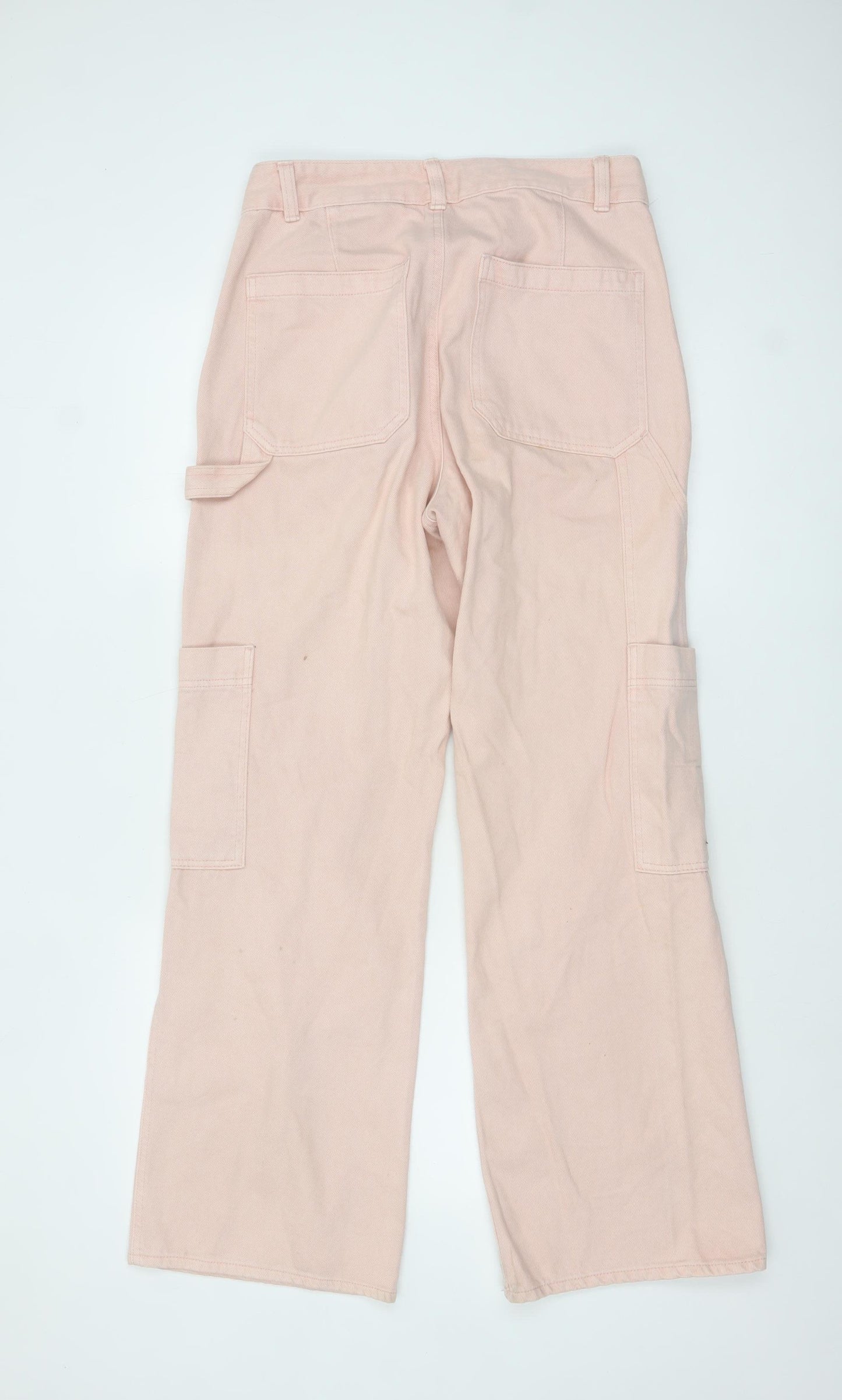 H&M Womens Pink Wide-Leg Cargo Jeans Size 12 Cotton