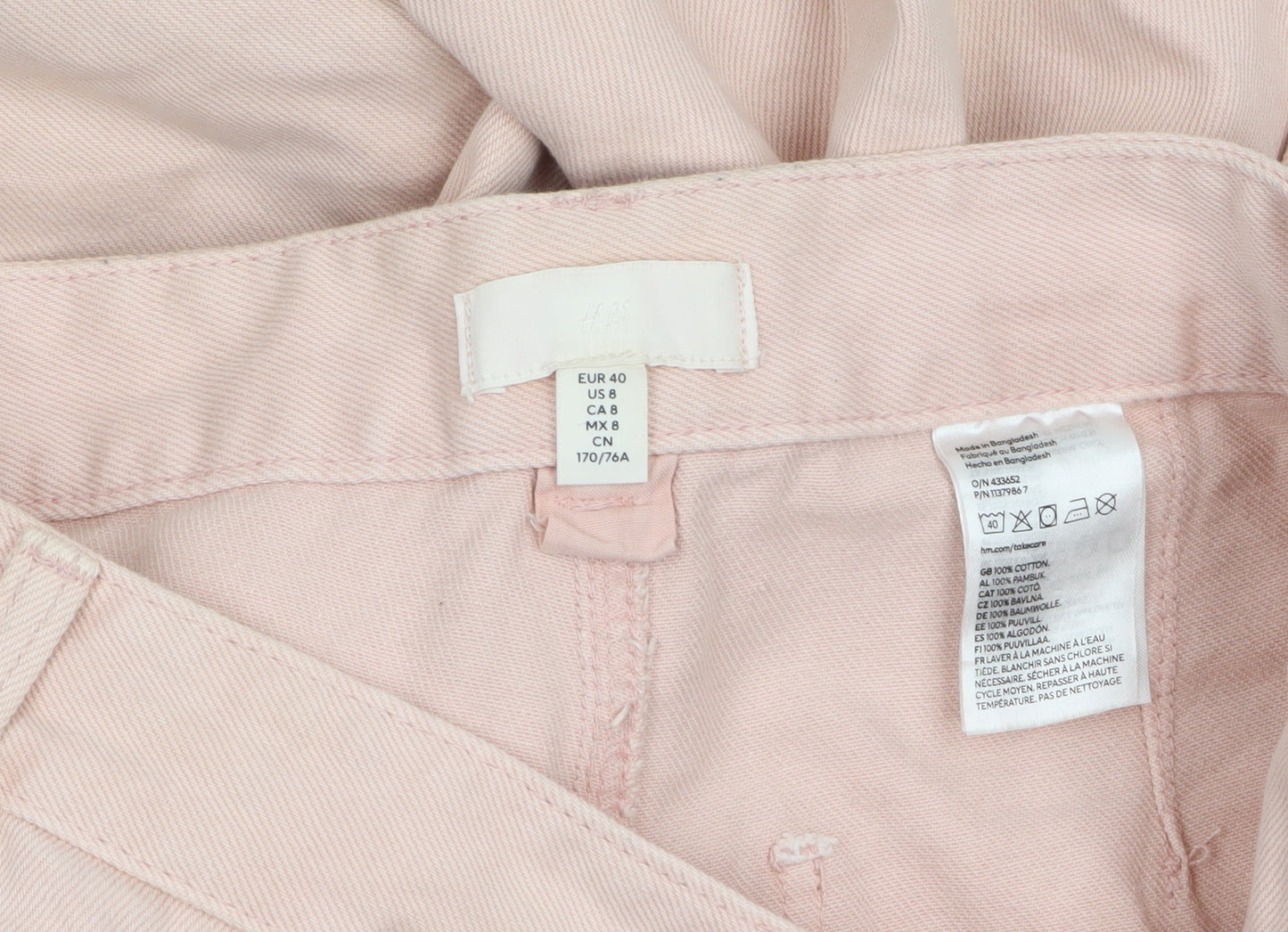 H&M Womens Pink Wide-Leg Cargo Jeans Size 12 Cotton