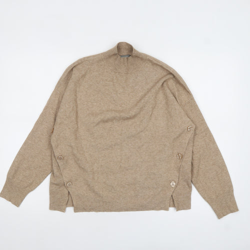 Oasis Women Beige Mock Neck Button Detail Knit Jumper XS