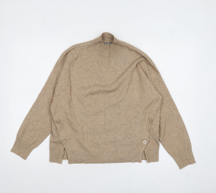 Oasis Women Beige Mock Neck Button Detail Knit Jumper XS
