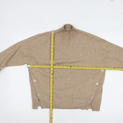 Oasis Women Beige Mock Neck Button Detail Knit Jumper XS