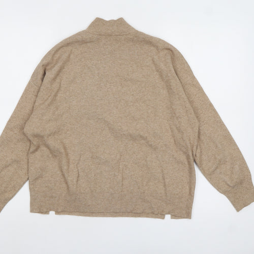 Oasis Women Beige Mock Neck Button Detail Knit Jumper XS