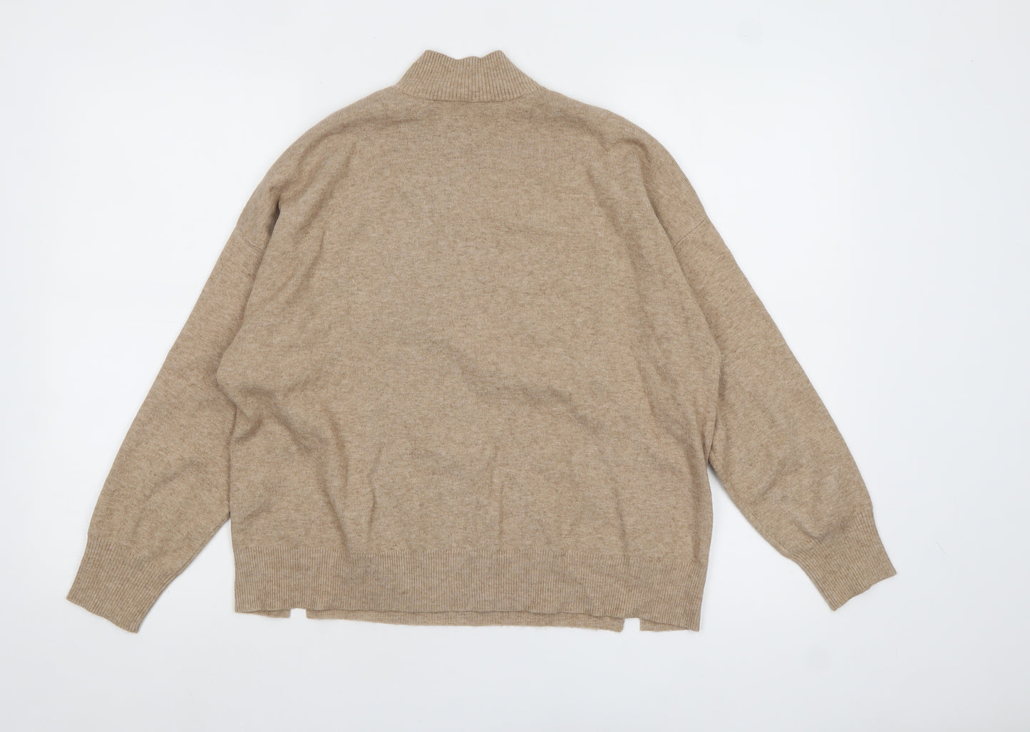 Oasis Women Beige Mock Neck Button Detail Knit Jumper XS