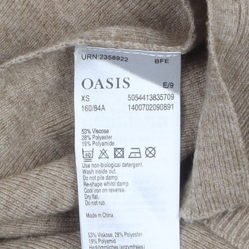 Oasis Women Beige Mock Neck Button Detail Knit Jumper XS
